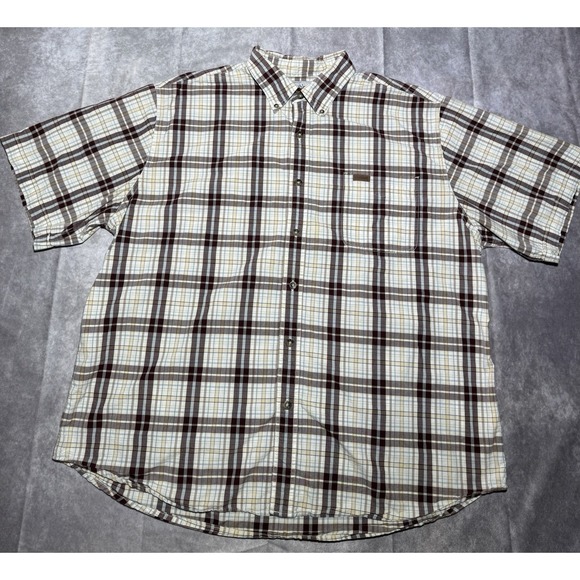 Carhartt Other - Carhartt Shirt Mens 2XL Brown Plaid Button Down‎ Short Sleeve Shirt